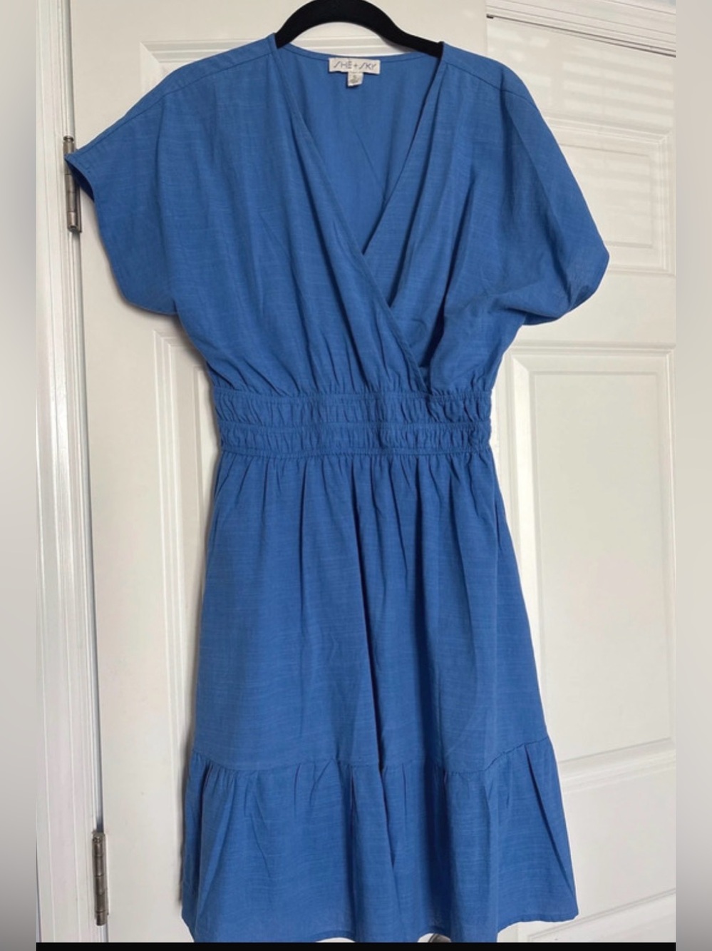 She + Sky Cobalt Blue Surplice Midi Dress